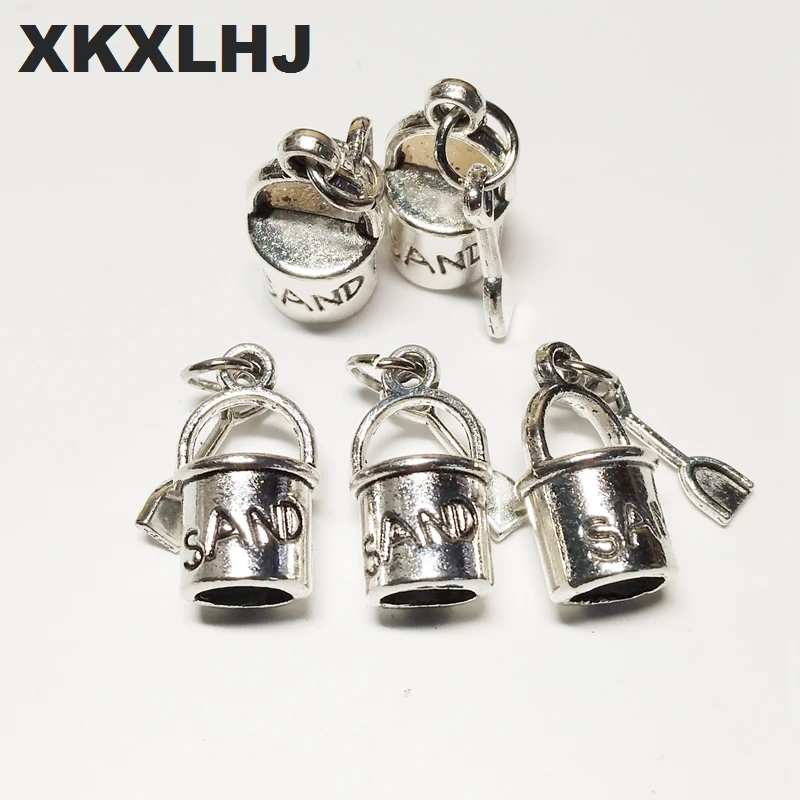 

XKXLHJ 10 Pieces Fashion Holiday Beach Barrel and Shovel, Tibet Silver-plated Pendant Antique Jewelry Handicraft DIY