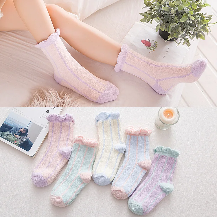 Зимние новые стильные яркие цвета с пупырышками, коралловые ворсистые носки, утолщенные свободные домашние носки, носки для сна для женщин