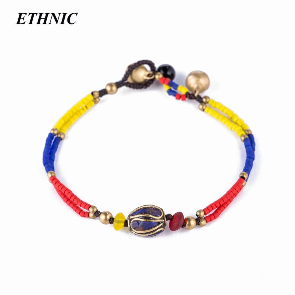 Ethnic Nepal Stone Two Layers Handmade Band Strand Bracelets For Women