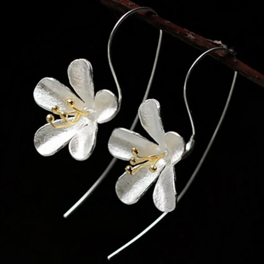 Женские серьги из серебра 925 пробы с цветами|fashion long earrings|long earringslong earings fashion |