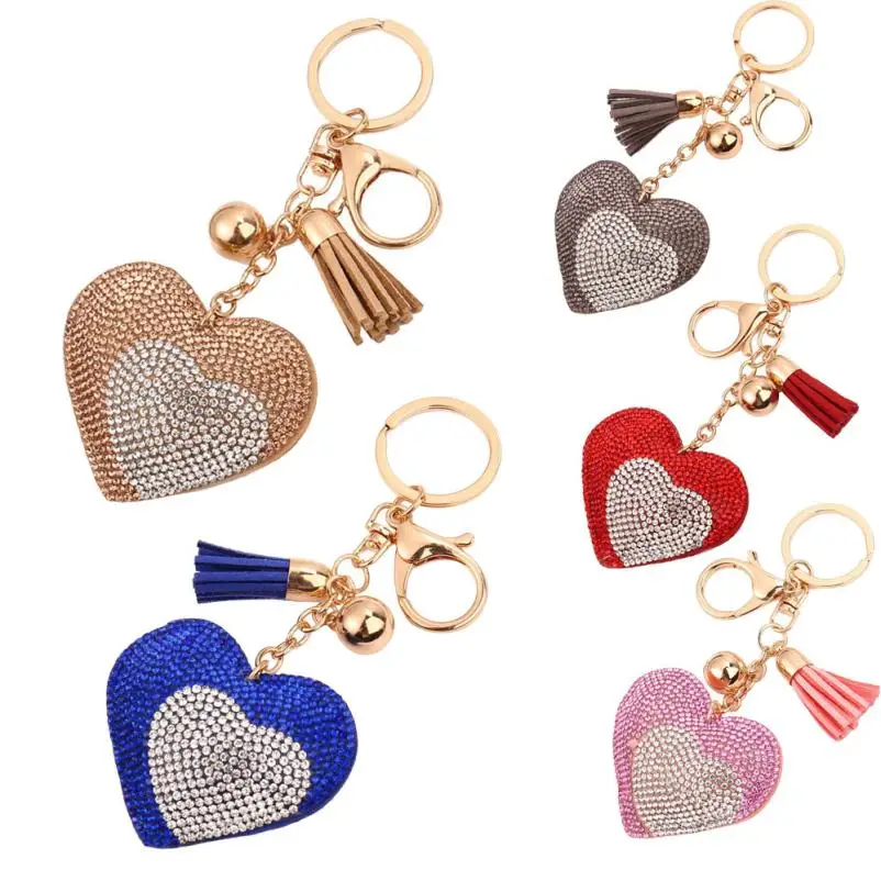 Starry Styling Love Rhinestone Tassel Keychain Bag Handbag Key Ring Car Key Pendant Delicate 2017 New