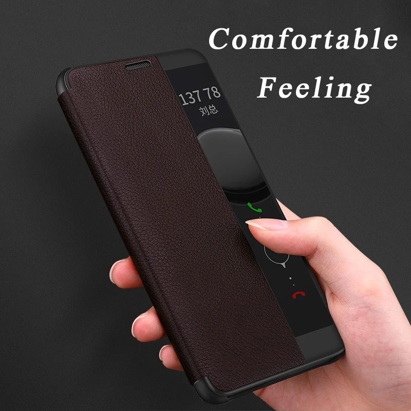 Cover for Huawei Mate 10 Pro P20 Cowhide Leather Book Style Case Mate10 mate10 pro P20pro Smart Window Flip Bag Fundas Shell |