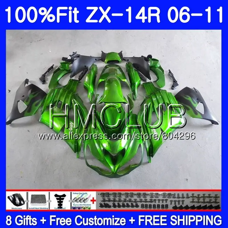 

Injection For KAWASAKI NINJA ZX 14R ZX14R 06 07 08 09 10 49HM.17 ZZR1400 ZX-14R Light green 2006 2007 2008 2009 2010 Fairings