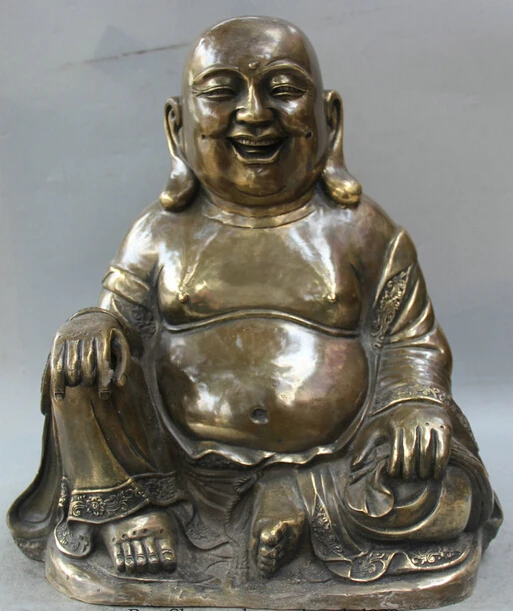 

dr524 17" Chinese Buddhism Bronze Seat Happy Laugh Maitreya Buddha Statue sculpture