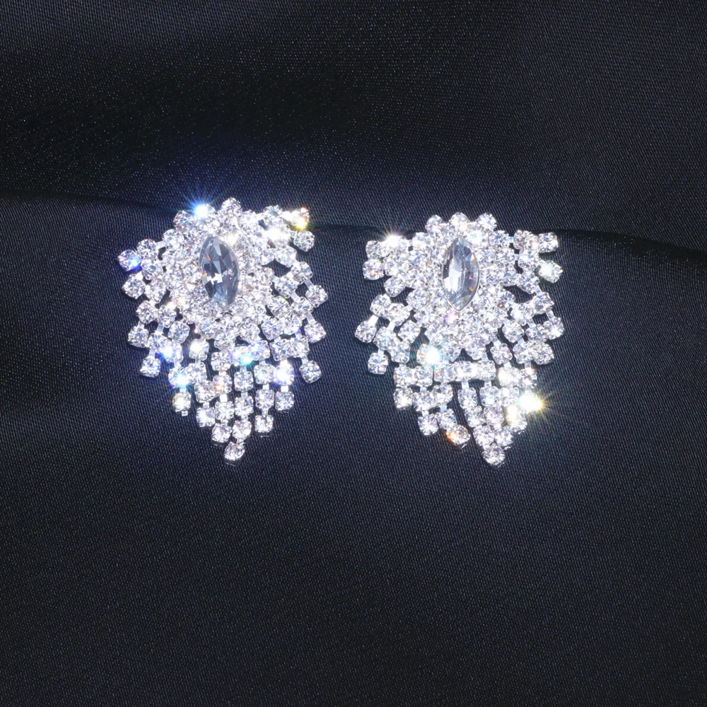 Роскошные блестящие серьги с кисточками и кристаллами для женщин, сережки-капельки серебристого цвета с геометрическим узором, свадебные серьги, аксессуары