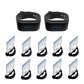 

Free shipping! Wireless service system, waterproof bracelet portable receiver, 10 table multi key transmitter, 2 watch pager