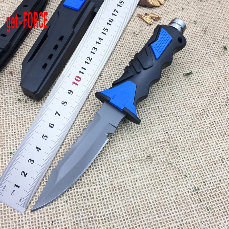get FORCE Top Quality Diving Knife 440C Blade Rubber Handle Black