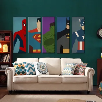 

Superhero Movie Poster Superman Batman Oil Painting Canvas Print Cartoon Wall Pictures For Kids Room Home Decor
