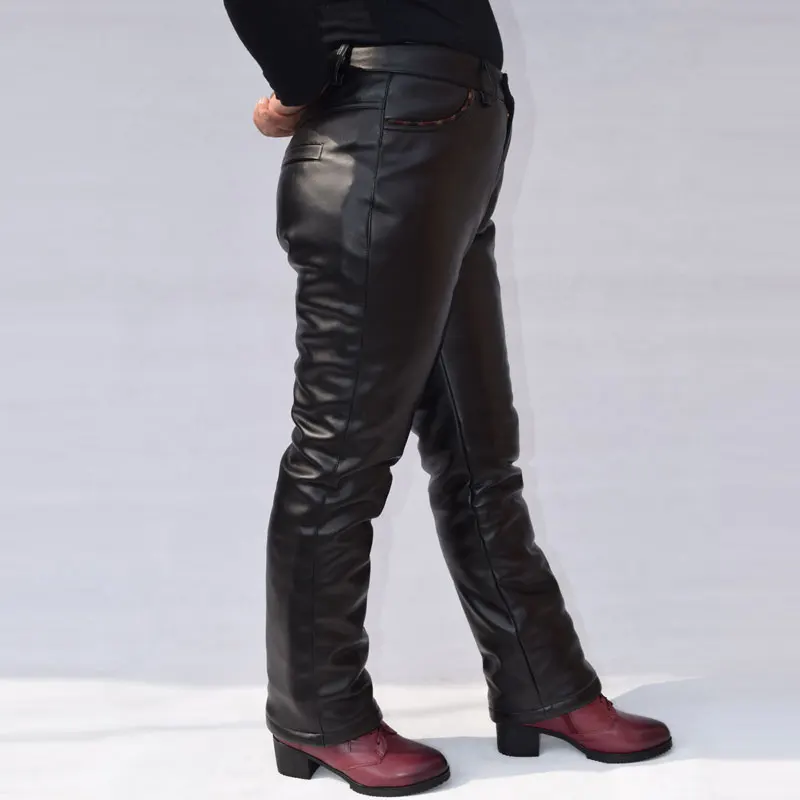 Straight motorcycle faux leather pants 