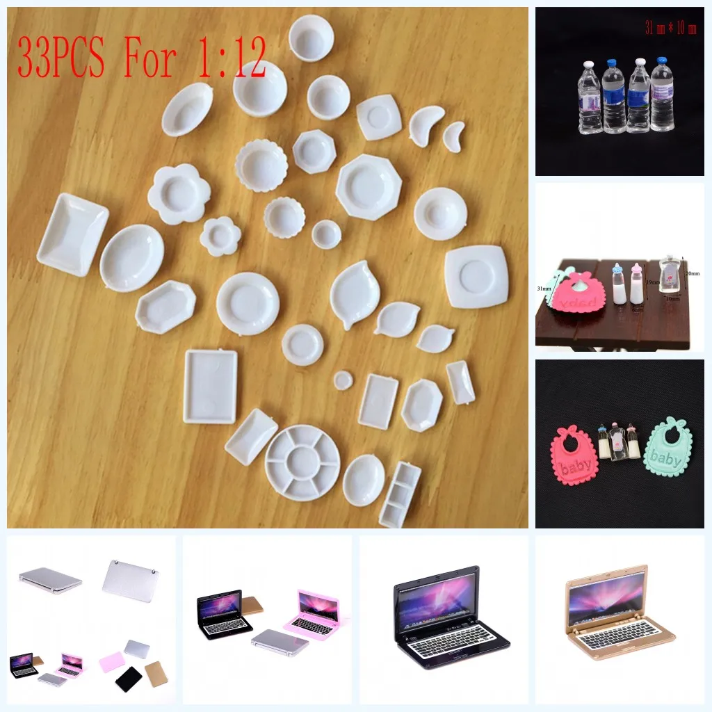 

1 Set Mini Laptop Computer Dishes Phone Tableware Dollhouse Toys For 1/6 Or 1/12 Dollhouse Pretend Toy For Children
