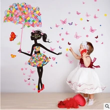 DIY обои стикер s ПВХ стикер стены розовая девушка Бабочка Спальня стикер стены s домашний Декор Съемный фон обои