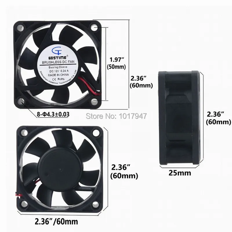 2 шт. в партии Gdstime DC 12 В 60 мм 60x25 мм 6 см 6025 s 2Pin радиатор Бесщеточный Охлаждающий вентилятор