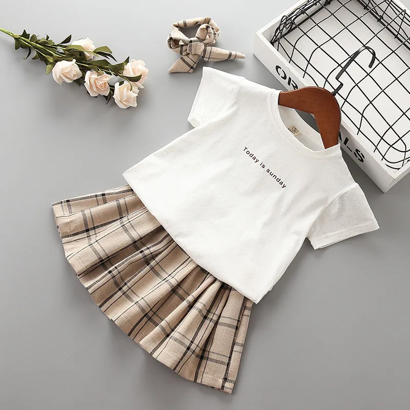 

Girls Clothes British Style Two-Piece Suit + Hair Band Toddler Girl Clothes 2019 New Girls Summer Clothes