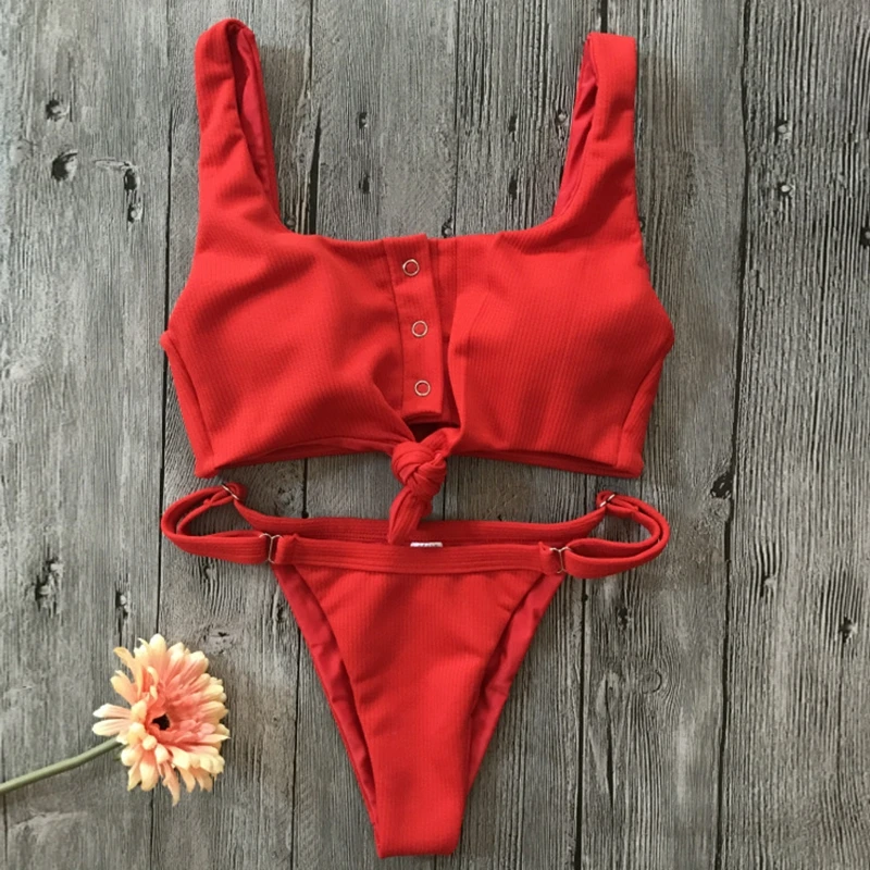 Бандажный/красный/Бразильский/сексуальный/бикини, женский купальник пуш-ап из двух частей, купальный костюм, танкини, купальники для женщин, бикини - Цвет: Red