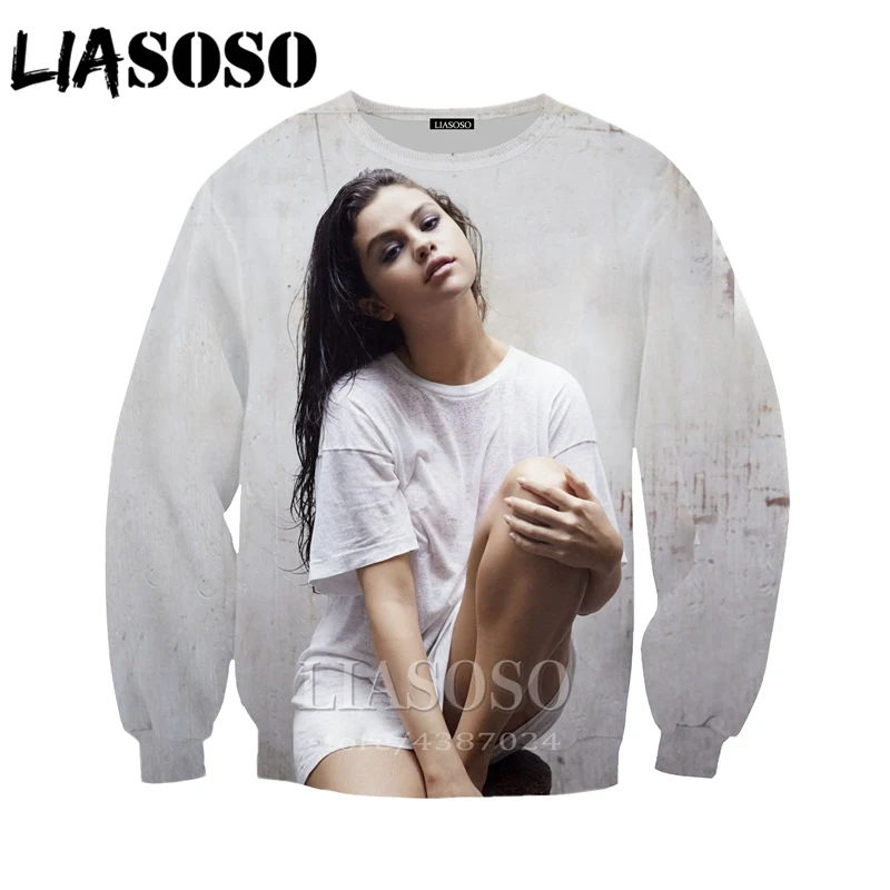 LIASOSO новые женские толстовки с капюшоном Selena Gomez 3D принтом мужские зимние Аниме