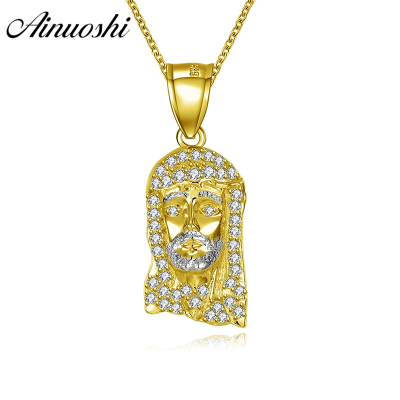 

AINUOSHI 10K Solid Yellow Gold Jesus Head Pendant SONA Diamond Birthday Church Women Men Christian Jewelry 1.3g Separate Pendant