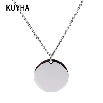 

Engraved Necklace 316L Stainless Steel Round Shaped Pendant Choker with Any Laser Word/Name/Logo/Message