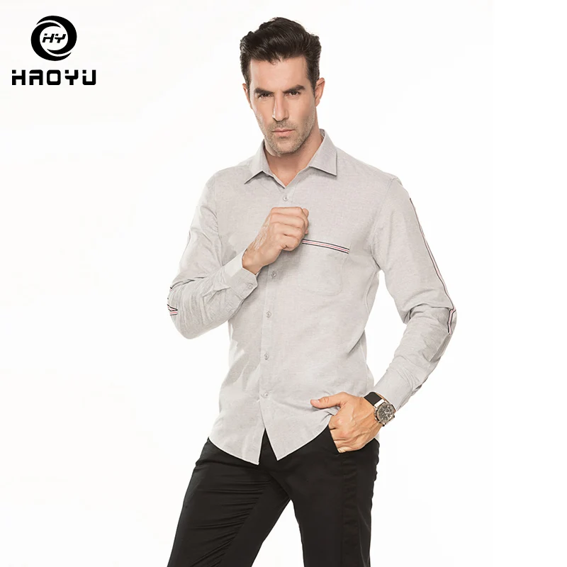 

2018 New Spring Men's Shirt Casual Brand Shirt Long Sleeve Oxford High Quality Slim Fit Fashion Ribbon Dress British Style HAOYU
