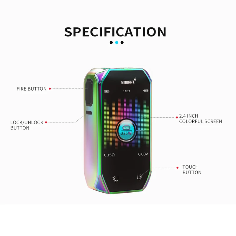 Оригинальный 225 Вт Smoant naoo TC бокс мод с 2 4 дюймовым цветным экраном