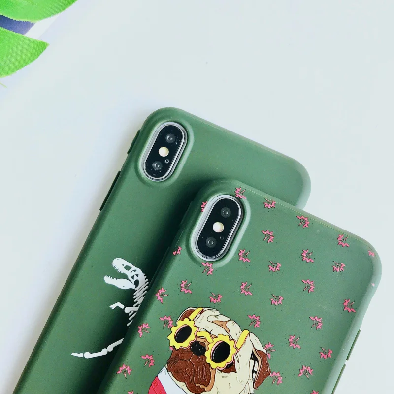 Para iphone XS MAX X caso perro dinosaurio TPU silicona mate verde fundas cubierta 6 6 s más 7 8 más suave TPU capas conque