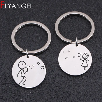 

2PC Fashion Lover Keychain Engarved Lover Boy Girl Cute Bag Charm Gifts For Lover Couples High Quality Keyring Key Holder