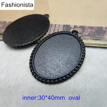 

20 Black/Antique Bronze Cabochon Base Setting,Oval Cameo Picture Frame Charm Pendants 30*40mm Blank Pendant Tray Jewel Findings