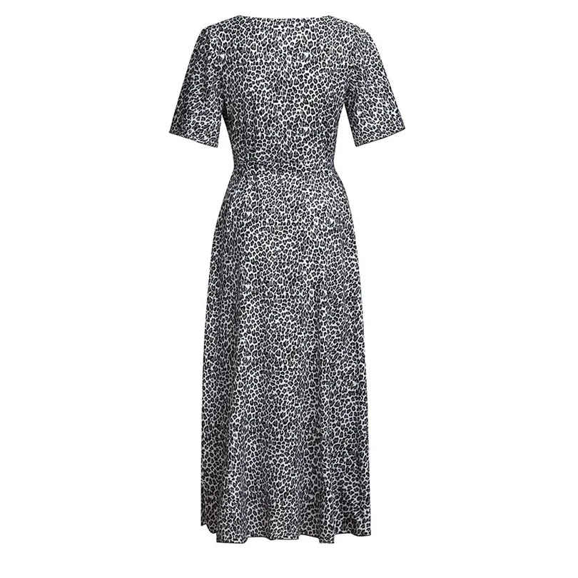 New Women Leopard Bohemian Long Dress 2019 Summer Sexy Deep V-neck Short Sleeve Long Maxi Party Beach Dress #E10 (13)