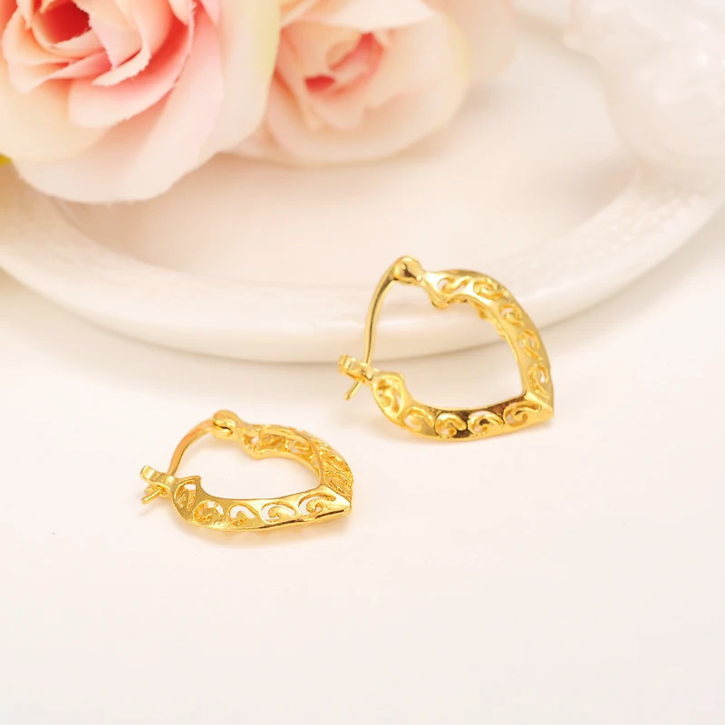 

2pairs Women Lady Elegant Earring 24k Gold Earrings Heart Gift 2017 New Design girls jewelry charms