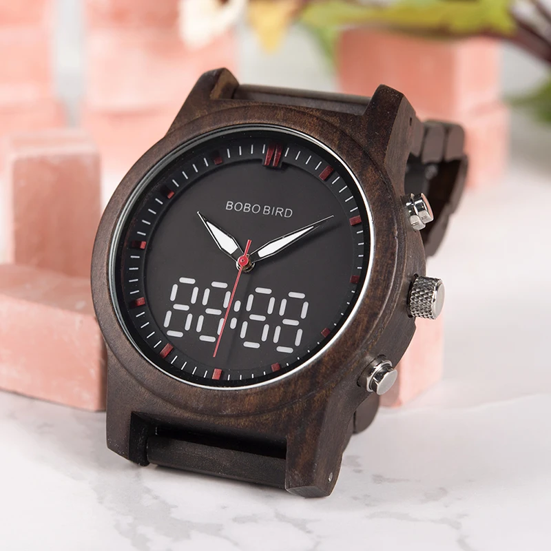 BOBO BIRD Watch Men Bamboo Wooden Wristatches Male black erkek kol saati Timepiece in gift box Engrave logo