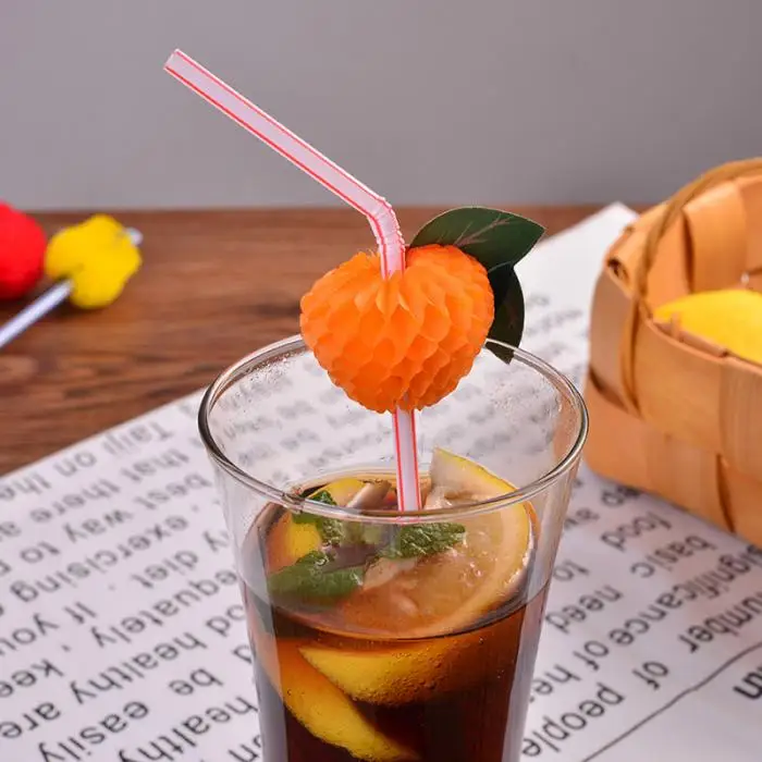 50 Pcs Disposable Straws 3D Paper Fruits Decor Drinking Straws for Cocktail Coffee Tea HYD88