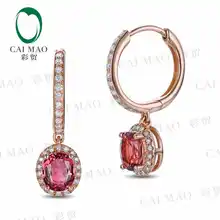 CaiMao 18KT/750 розовое золото 1,32 ct натуральный IF розовый турмалин& 0,26 ct Бриллиант круглой огранки обручальные серьги с драгоценными камнями