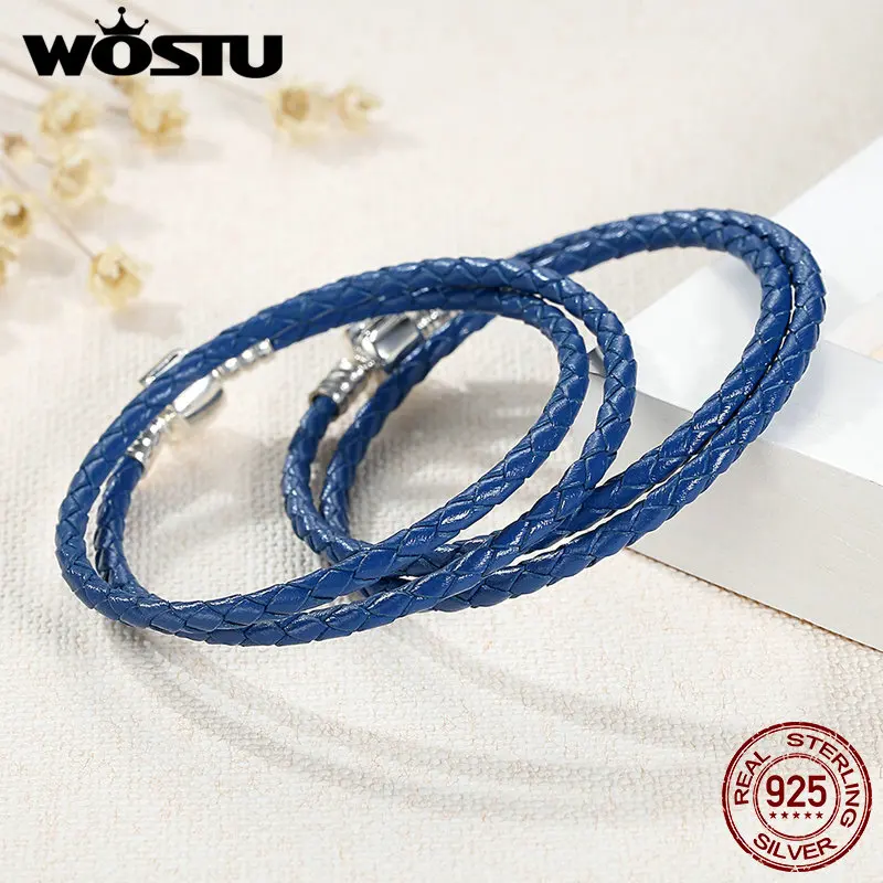 925 пробы, серебро и два круга, натуральная синяя кожа, с веревкой, на цепочке, с подвесками, подходит для женщин, ювелирный подарок XCHS910