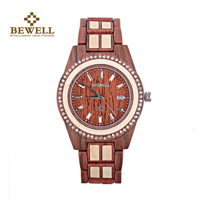 

Waterproof Wooden Wristwatches for Women Unique Lug Design Best BEWELL Quartz Wood Watches with Calendar Wrist Watches 1052A