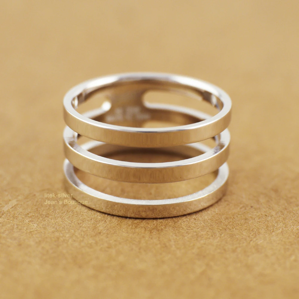Wholesale 925 Sterling Silver Plain Simple 3 Layers Bands Ring for