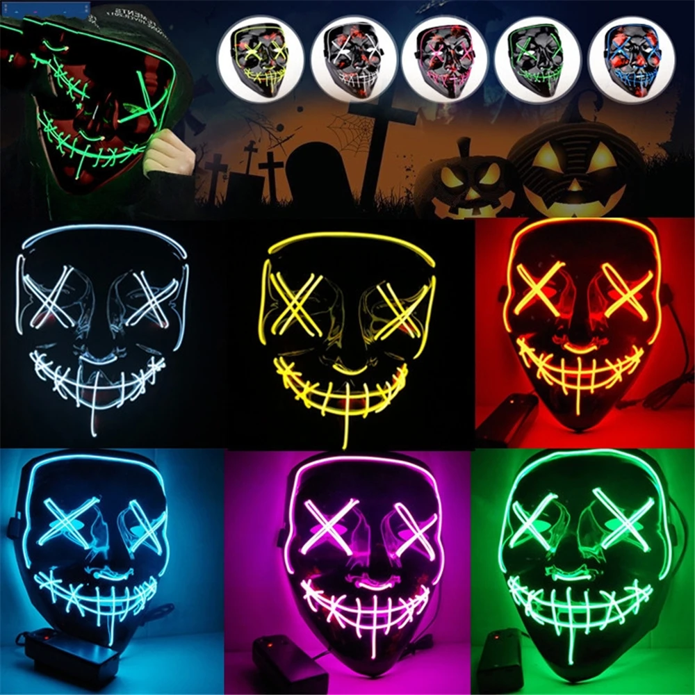 

Halloween Led Light Up El Wire Mask Glow Skull Cosplay Horror Election Mascara Macka Rave Masquerade Party Masks Decoration