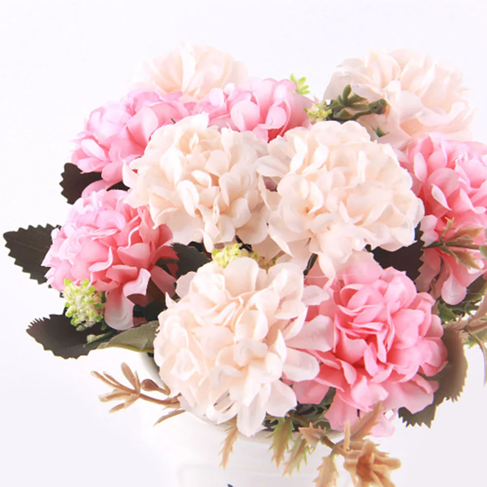 

Artificial Hydrangea Flowers with Mini Iron Pot Home Desk Ornaments Potted Plant for Party Wedding Decoration Garden Fake Flower