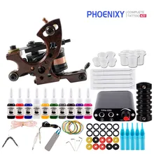 Starter Tattoo Machine Kit Набор пулеметов 20 цветов чернила с пигментом наборы черный Мощность татуировки начинающих Сцепление Комплект Перманентный макияж