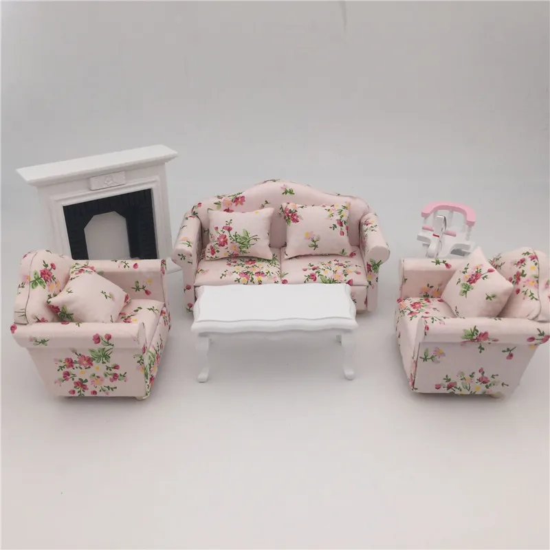 1:12 Кукольный домик Миниатюрный Гостиная куклы мебель диван набор диванов модель цветочный стиль дети ролевые игры игрушки