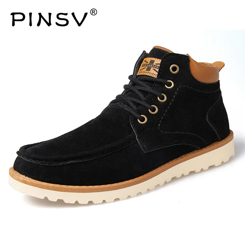 

PINSV Men Martin Boots Flock Autumn Men Ankle Timber Boots Trendy Mens Casual Shoes Botas Masculina Bota