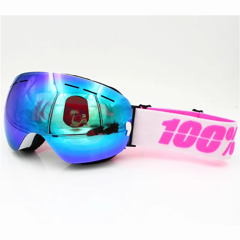 100 marca gafas de esquí doble capas UV400 anti-niebla gran máscara de esquí gafas de esquí de las mujeres de los hombres de nieve snowboard polarizado gafas