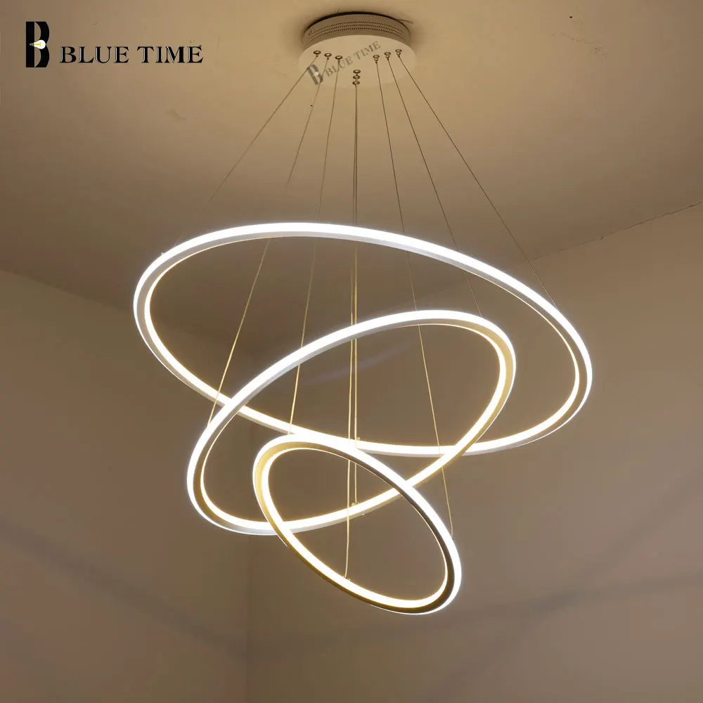 Nuevo moderno 3 anillos de círculo LED luces colgantes para sala de estar comedor LED Lustre lámpara colgante techo luminaria - 2