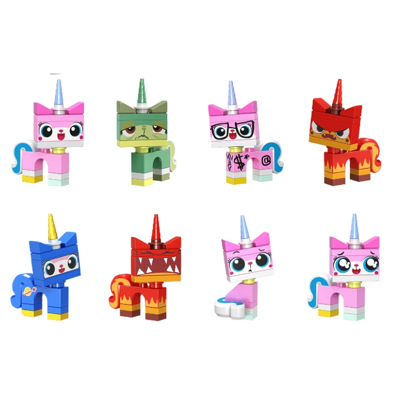 8PCS/LOT Legoing Super Heroes Movie Series Unikitty With Teary Eyes Unicorn UniKitt Dolls Building Blocks Kids Gift Toys BKX70