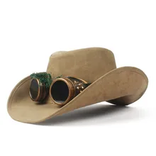 Кожаная мужская шляпа в стиле стимпанк в Западном ковбойском стиле для джентльмена, папы, джаза, Fedora Sombrero Hombre, размер 58-59 см, в стиле панк