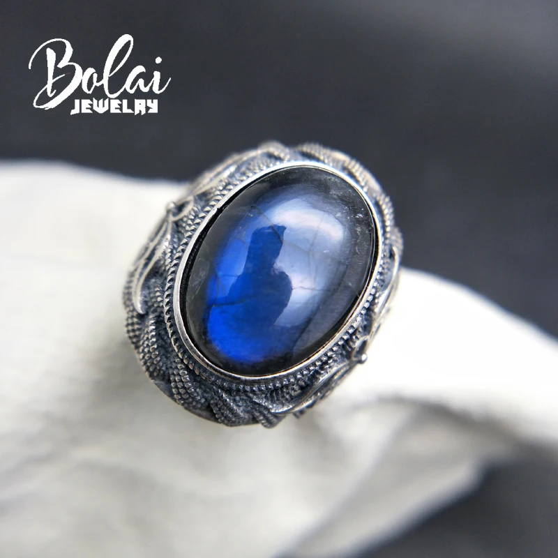 Bolaijewelry Настоящее стерлингового серебра 925 натуральный Лабрадорит oval13 * мм 18