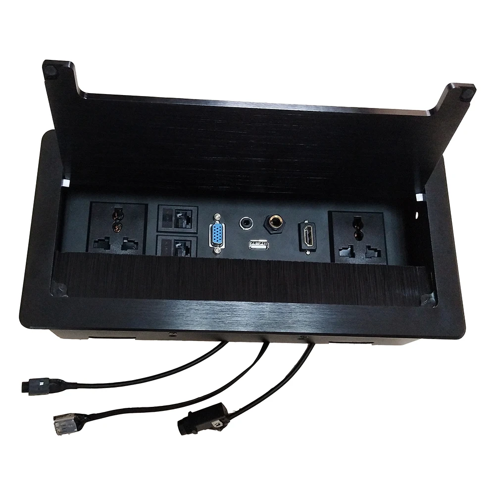 Щетка раскладушка многофункциональная настольная розетка/VGA/USB/HDMI/микрофон 3,5 аудио/Скрытая настольная розетка матовый черный-605