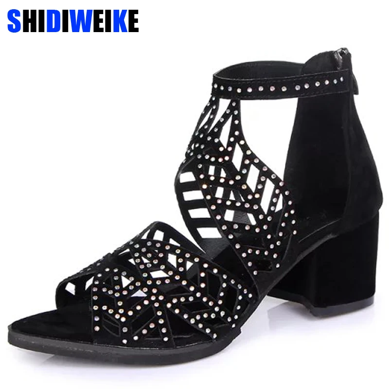 

2019 new fashion Vintage Summer Style Women Sandals Wedge Heels Rhinestones Bohemian Beach mid-heel zipper sandals m689