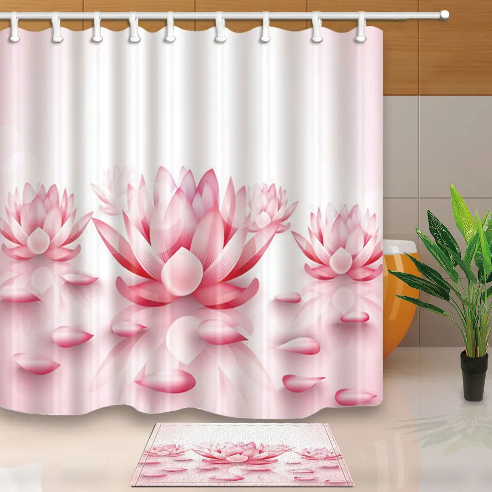 Pink Lotus Shower Curtains Modern Simple Style Bath Screen Home