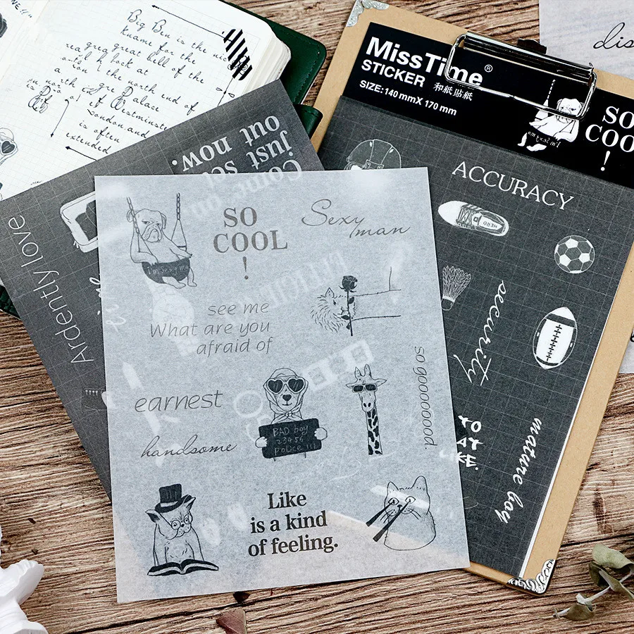 

"Black White" Pack of 4 Beautiful Art Scrapbooking Stickers Card Making DIY Photo Album Decoration Stickers
