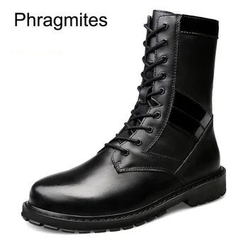 

Phragmites Battle Boots Outdoor High-Calf Warm Winter Shoes Waterproof Boots Men Botas Leather Botas Hombre Plus Size 49
