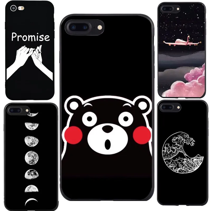 

For Fundas iPhone 7plus Space Planet Black White Bear Moon Stars TPU Soft Silicone Cover Case For iPhone10 7 8 8Plus X 5 6 S SE